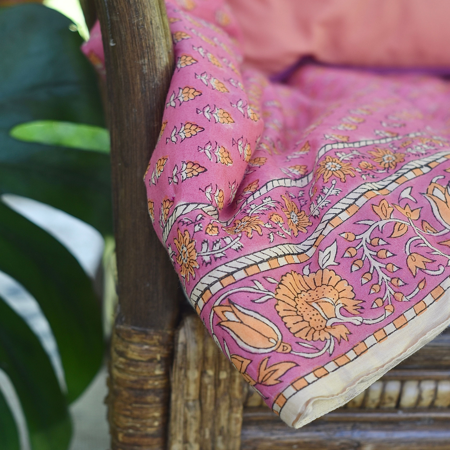 Fuchsia Bliss Block Print Cotton Blanket