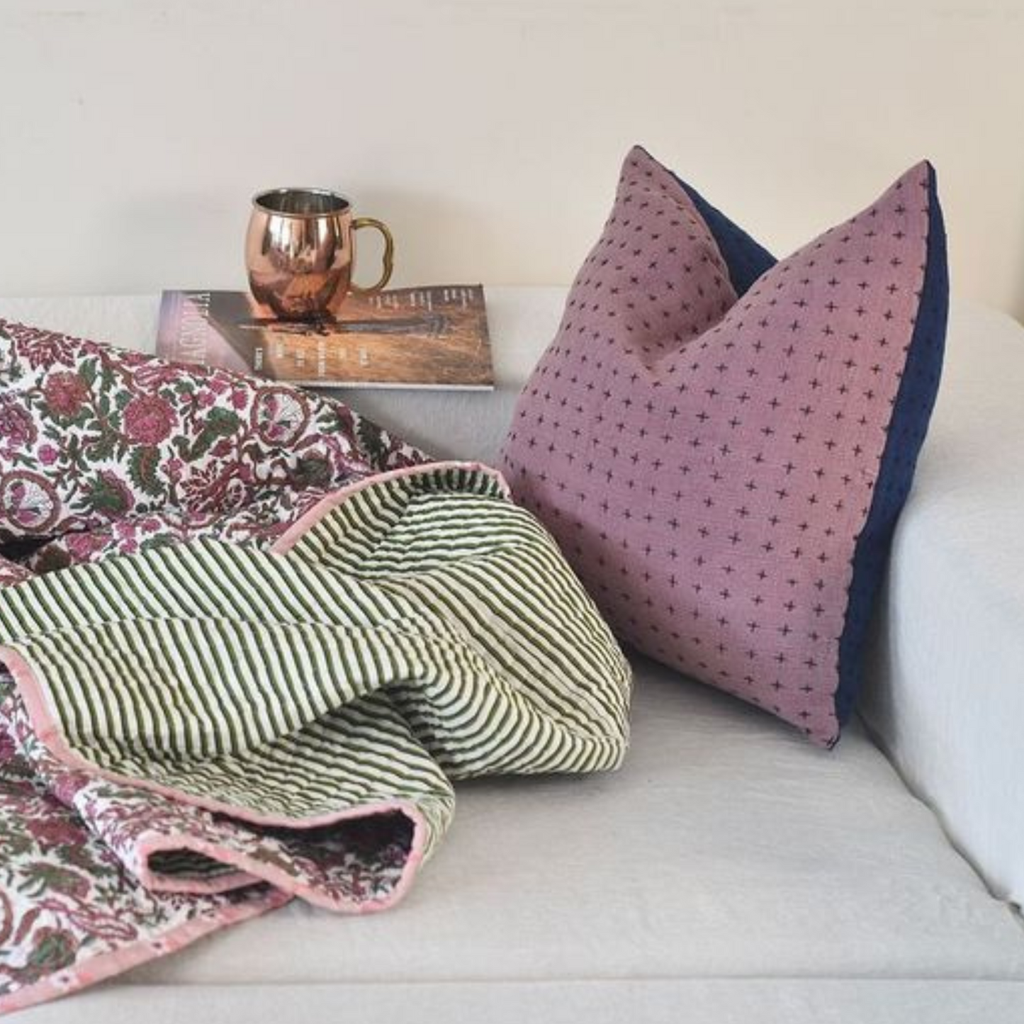 Two-Sided Lavender and Indigo Pillow