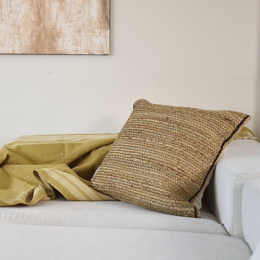 Natural Hand-Braided Jute Throw Pillow