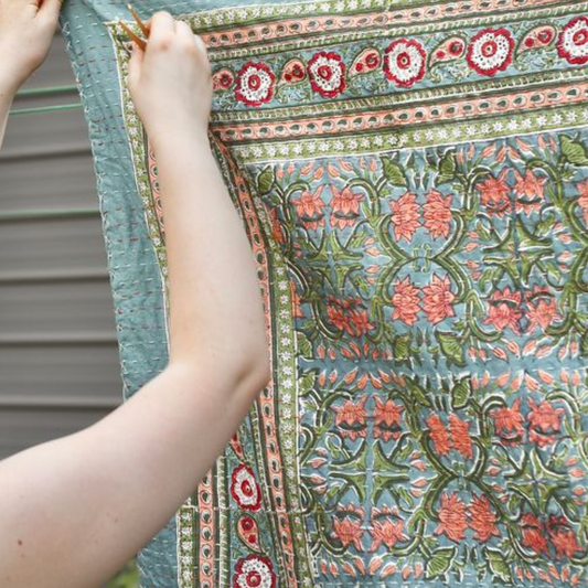 Harmony Block Print Kantha Quilt