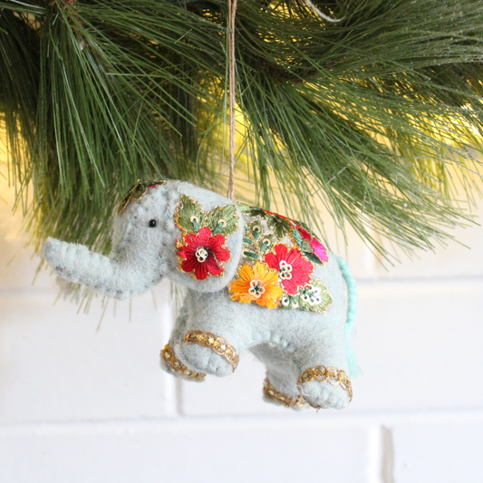 Embroidered Elephant Felt Ornament-2 Colors