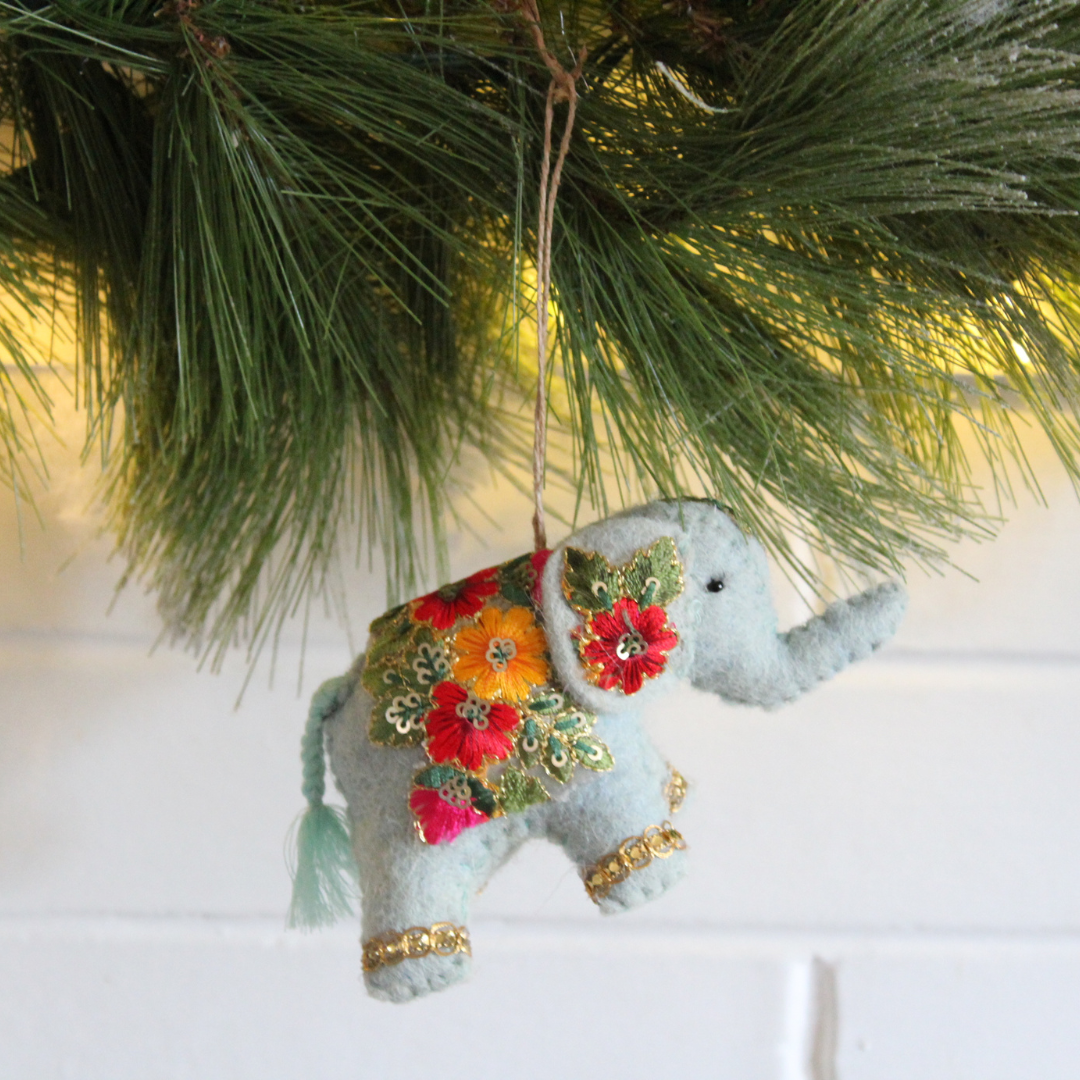 Embroidered Elephant Felt Ornament-2 Colors