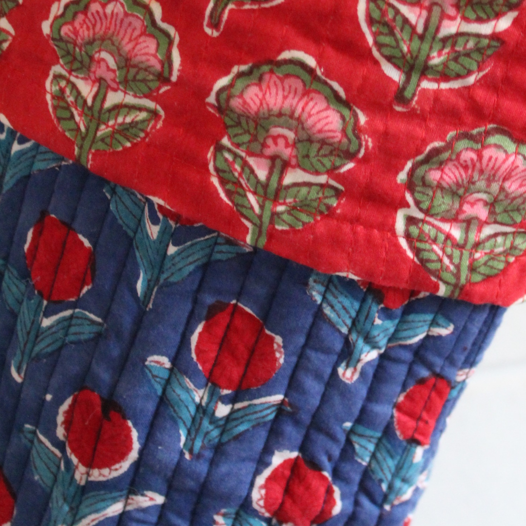 Block Printed Christmas Stocking-Blue & Red