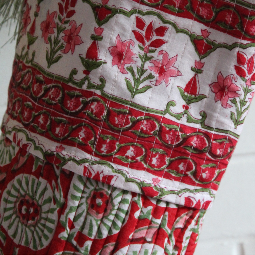 Block Printed Christmas Stocking-Red & Green