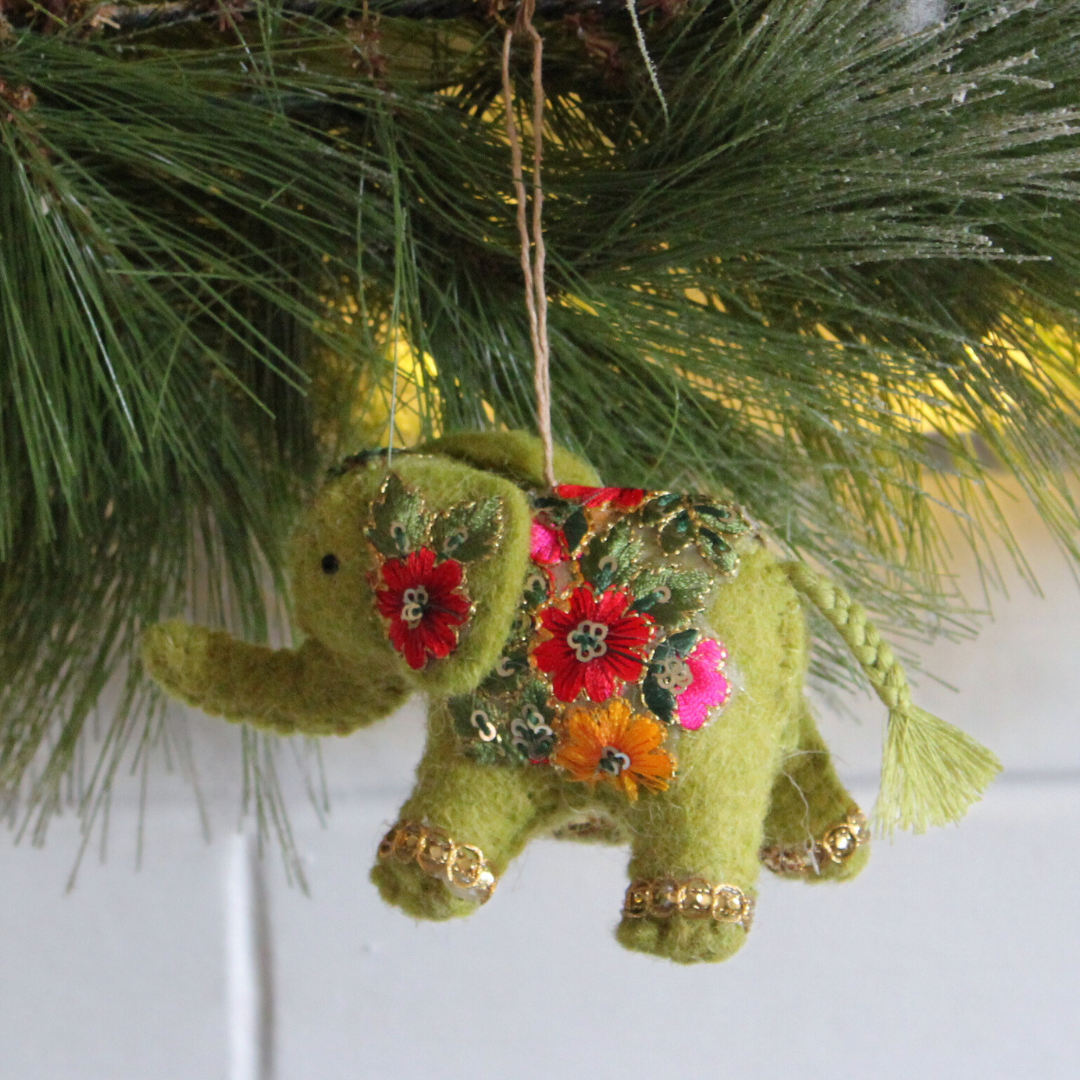 Embroidered Elephant Felt Ornament-2 Colors