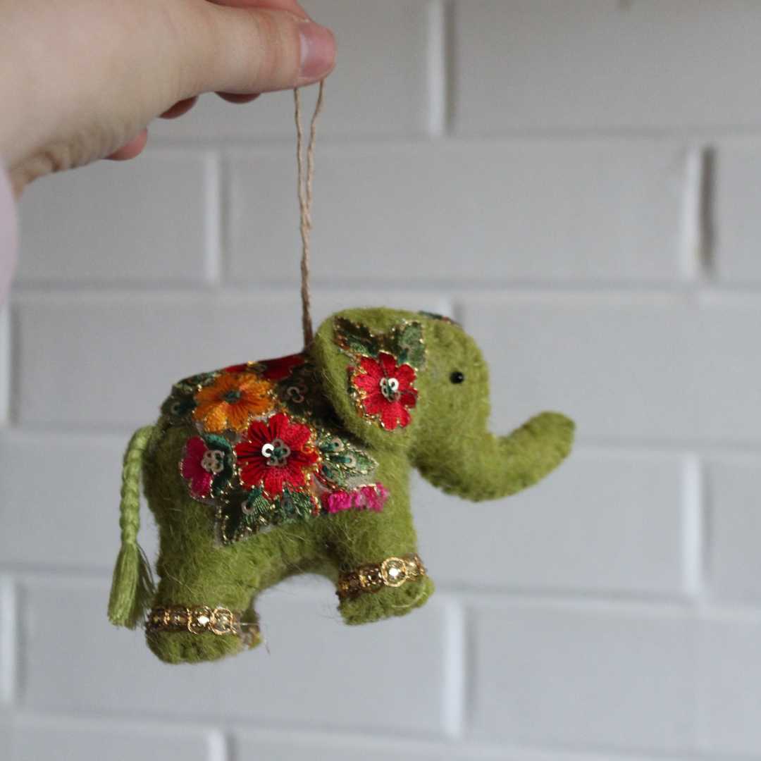 Embroidered Elephant Felt Ornament-2 Colors