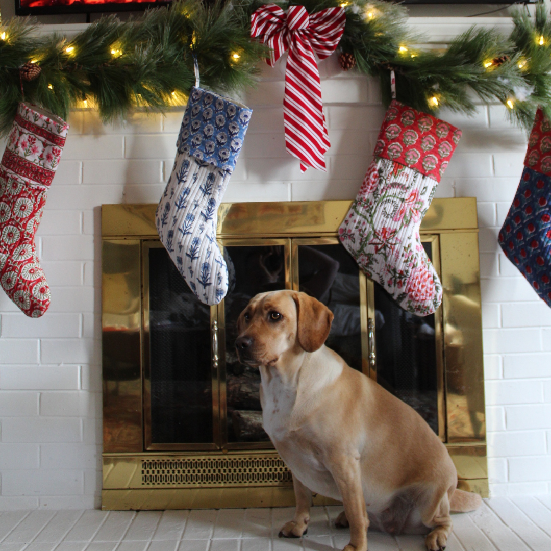 Block Printed Christmas Stocking-Red & Green